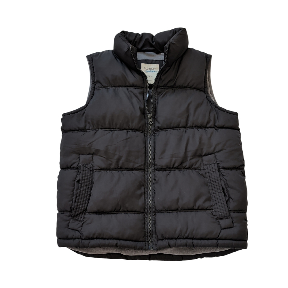 Old Navy Quilted Puffer Zip Up Vest Boys MEDIUM 8 Black Pockets